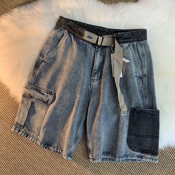 Washed Old Denim Shorts, Men's Summer Trend, Ins Multi Pocket Workwear Pants, Loose Fitting American Casual Capris_mkmklike.com
