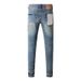 American Men's High Street Distressed Classical Blue Graffiti Stretch Skinny Button Fly Ripped Jeans Pants_mkmklike.com