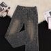 Vintage Washed Blue Jacquard Print Men's Jeans - American Vibe Straight Relaxed Fit With Slight Flare & Deconstructed Hem_mkmklike.com