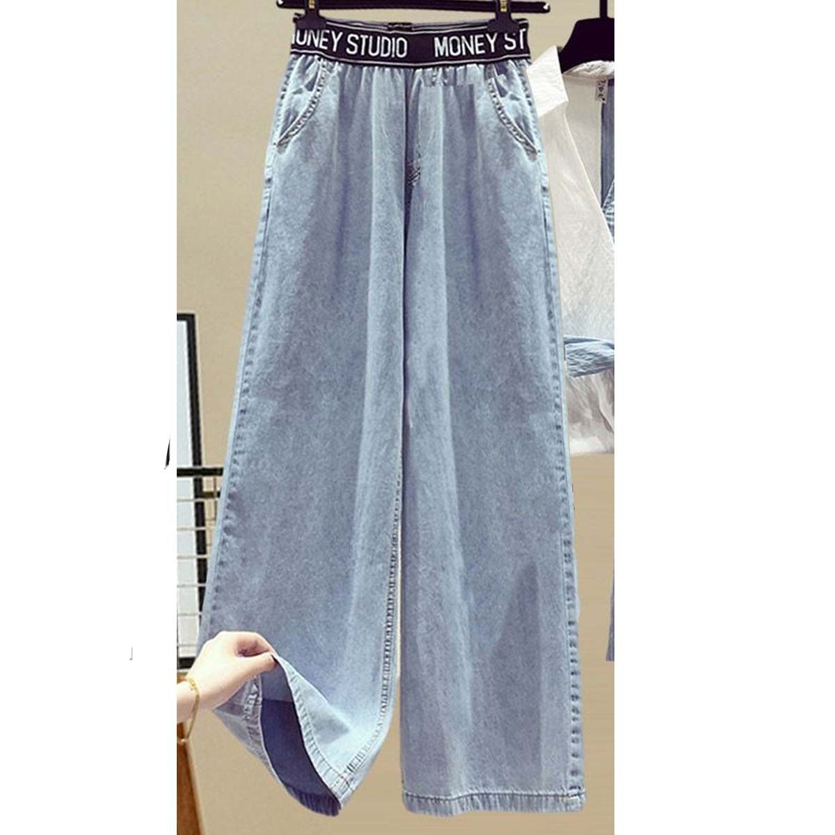 Women's clothing Summer suit for women new fashion fashionable flesh-covering slimming top high-waisted jeans two-piece set_mkmklike.com
