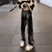 Men's Black Tie Dye Jeans Flared Pants Straight Leg American Style Trendy Cool Spring Autumn Curved Trousers_mkmklike.com