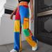 Sweet Cool Hot Girl Color Block Cargo Jeans Women's Clothing Denim With Contrasting Colors And Frayed Edges_mkmklike.com