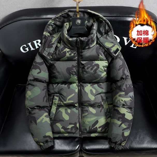 Men's Camouflage Padded Jacket – Winter-Ready, Thickened, Hooded, Stand-Collar, Warm, Durable, And Stain-Resistant Workwear Style_mkmklike.com