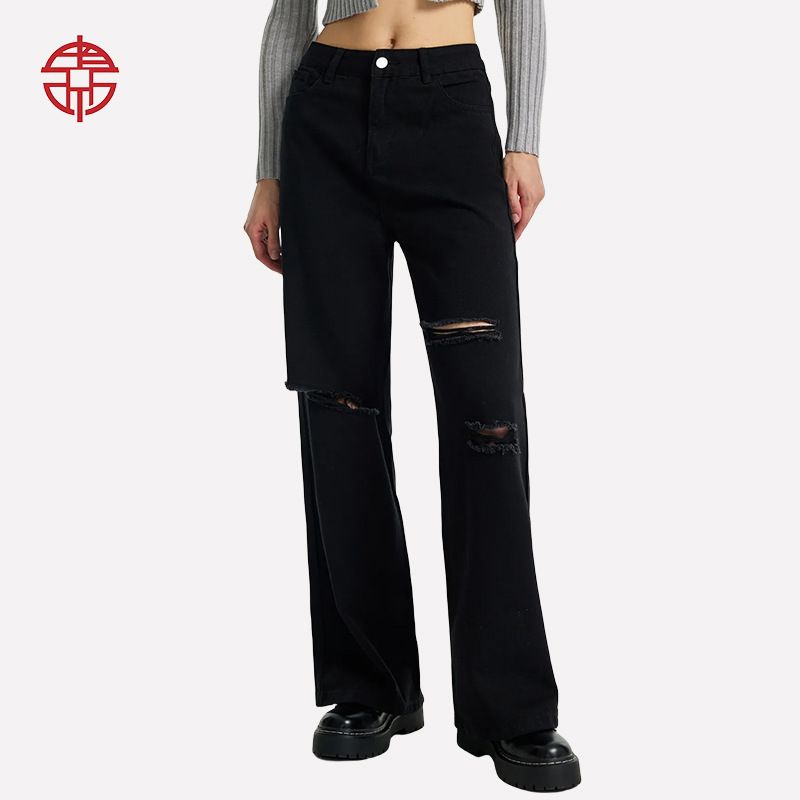"Loose Wide Leg High Waisted Ripped Jeans – Vintage Distressed Denim Pants For Women (XS-2XL, Light/Dark Blue & Black)"_mkmklike.com