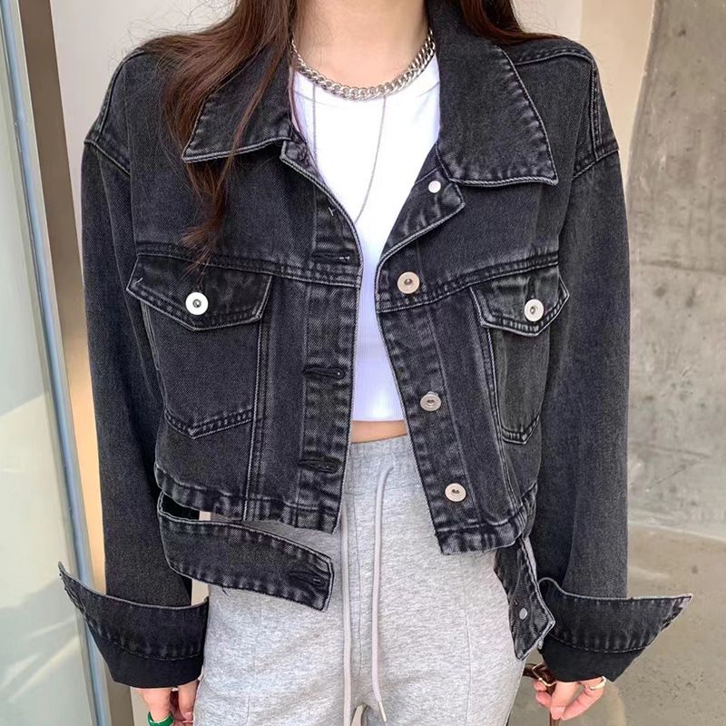 Chaogang Style High Waist Chic Denim Short Jacket Women's Retro Blue Fried Street Top Spring Autumn New_mkmklike.com