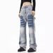 Unisex Vintage Distressed Jeans With Splash Paint Design - High Street Loose Straight Leg Pants For Men & Women_mkmklike.com