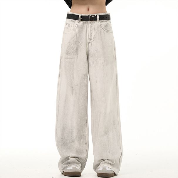 Men's Washed Vintage Distressed Jeans Relaxed Fit Trousers with Drape Effect Retro Casual Pants White More S-3XL_mkmklike.com