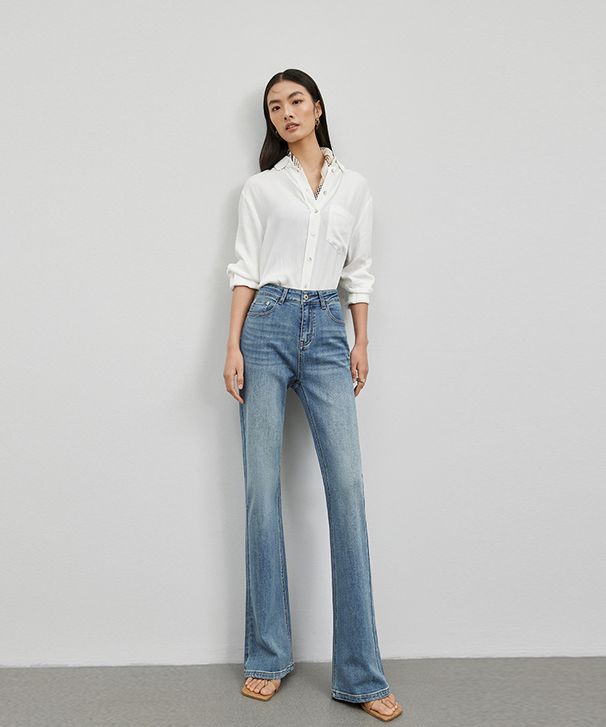 Luxury High-Waisted Flared Jeans For Women – Stretch Slim Fit With Fleece Lining (Blue Denim, Cropped/Regular/Long)_mkmklike.com