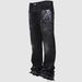 Men's Stretch Straight-Leg Jeans – Vintage Washed Denim Pants For Streetwear & Casual Wear (Black/Light Blue) – Retro High Waist Comfort Fit_mkmklike.com