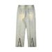 Men's American Streetwear Baggy Jeans - Yellow Mud Dyed Washed Distressed Denim Pants With Relaxed Straight Wide Leg_mkmklike.com