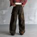 Vintage Washed Men's Relaxed Fit Straight Leg Jeans With Hand-Painted Graffiti Details In Retro Brown_mkmklike.com