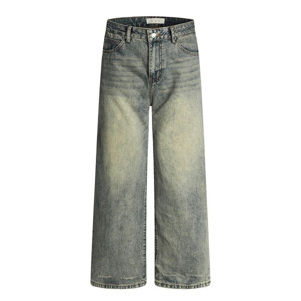 American Punk Vintage Washed Denim Wide-Leg Men's Versatile Loose Dad Faded Wasteland Straight-Leg Pants_mkmklike.com