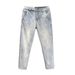Men's Slim Fit Light Blue Jeans - Trendy Stretch Ankle-Length Casual Pants (Blue/Black, 28-36) Distressed Wash Effect_mkmklike.com