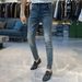 Men's 2025 Autumn Retro Blue Jeans - Slim Fit Stretch Denim Pants With Side Design | Vintage Washed Straight Leg Tapered Ankle Casual Trousers_mkmklike.com