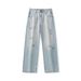 Men's Distressed Straight Leg Jeans - Loose Fit Oversized Denim Pants With Vintage Washed Effect, Comfortable & Stylish For Casual Wear_mkmklike.com