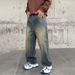 Men's Retro Washed Distressed Straight Leg Jeans - Vintage Style Comfort Fit Denim Pants For Casual Wear_mkmklike.com