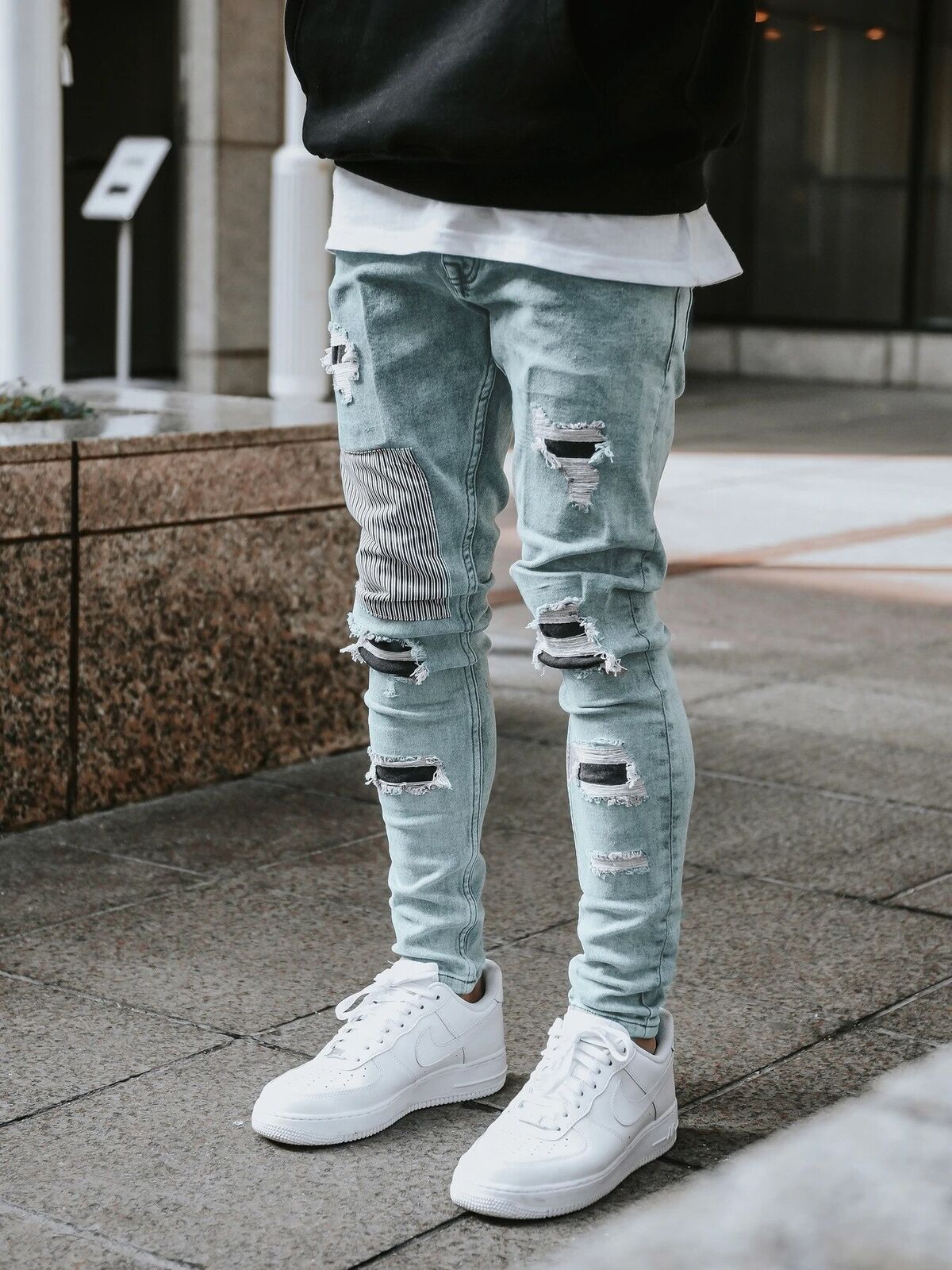 High Quality Men's Worn Small Foot Stretch Jeans, Skinny Jeans Men_mkmklike.com