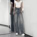 Retro High-Waisted Wide-Leg Jeans for plus Size Women Loose Fitting Straight Leg Solid Color High Street Design Pear Shaped Figure_mkmklike.com