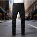 Unisex Y2K Punk Biker Stacked Flared Jeans, Matte Black, Cross Stitch & Checkerboard Patch, Breathable Summer_mkmklike.com