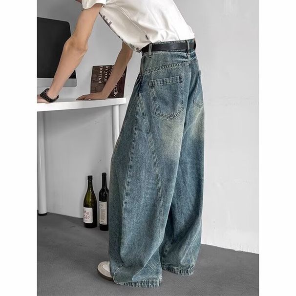 High Street Vintage Washed Wide-Leg Jeans for Men Oversized Denim Pants with Distressed Details_mkmklike.com