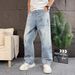Men's Wide Leg Ripped Jeans American High Street Style Casual Spring Summer Trendy Loose Straight Polka Dots Jeans_mkmklike.com
