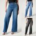 Women's Clothing Wide Leg Mid Waist High Elastic Waist Washed Jeans_mkmklike.com