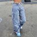 Women's Clothing Utility Cargo Pants Women – Oversized Drawstring Waist Jeans (Light Blue, S-XXL)_mkmklike.com