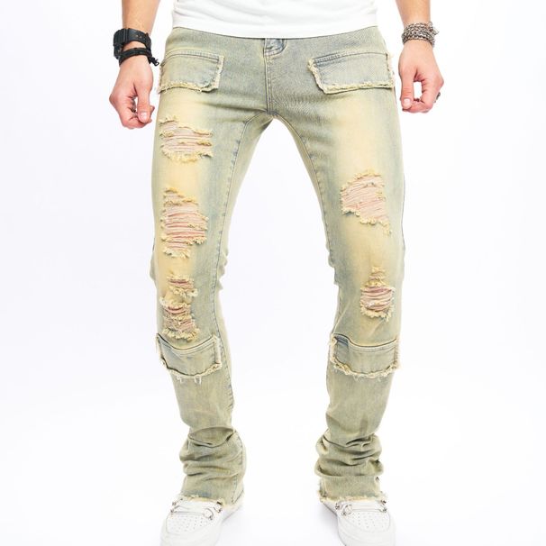 Men's Oversized Distressed Jeans – Baggy Streetwear Denim With Raw Hem | Punk Grunge Drop Cuff Pants_mkmklike.com