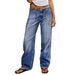 Women's Clothing High-Waisted Wide Leg Jeans Washed Gradient Retro Loose Fit Casual Denim Spring/Autumn Wear_mkmklike.com