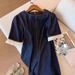 Deep Blue Lace Patchwork Denim Dress For Women's Summer New Design, Loose And Slimming Straight Tube Short Skirt_mkmklike.com