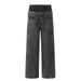 Vintage Washed Jeans For Men, Two-Piece Design, Double Waistband, Unique Workwear Style, Straight-Leg Trousers,_mkmklike.com