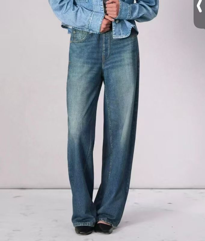 Women's Stretchy Relaxed Fit Wide Leg Jeans - Soft Organic Cotton Denim Pants With Mid-Rise Waist (Dark Blue, Light Blue, Black)_mkmklike.com