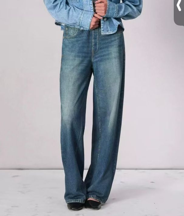 Women's Stretchy Relaxed Fit Wide Leg Jeans - Soft Organic Cotton Denim Pants With Mid-Rise Waist (Dark Blue, Light Blue, Black)_mkmklike.com