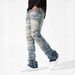 Men's Clothing Straight Leg Jeans - Stretch Denim Pants With Patchwork Details, Trendy Streetwear For Casual & Urban Style (S-XL, Black/Grey)_mkmklike.com