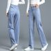 White Narrow Wide-Leg Straight Jeans Autumn Winter New High-Waisted Slimming Petite Draped Floor-Length Pants For Women_mkmklike.com