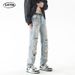 LKTM Men's Wear # American Distressed Jeans Men's Trendy Brand High Street Washed Zipper Split Long Pants_mkmklike.com
