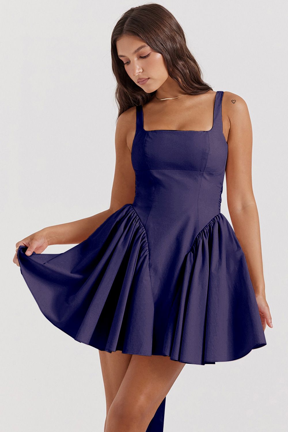 Women's Clothing solid color bow tie back waist dress short skirt_mkmklike.com