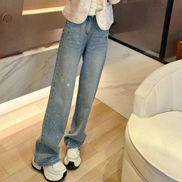 Women's Clothing Blue Star Hot Diamond Heavy Cigarette Jeans For Petite Women Early Spring New Style_mkmklike.com