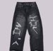 "90s Vintage Distressed High-Waisted Jeans – Relaxed Wide-Leg Denim Pants With Stretch (Black, S-XXL)"_mkmklike.com