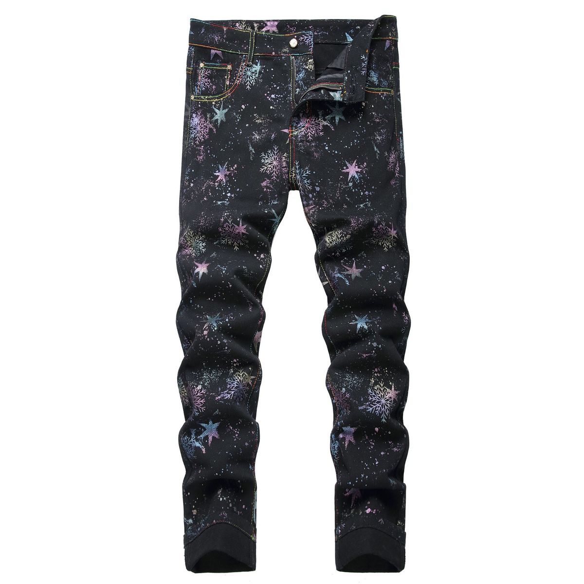 Slim Fit Stretch Denim Trousers For Men Gold Hot Stamped Fashionable Original_mkmklike.com