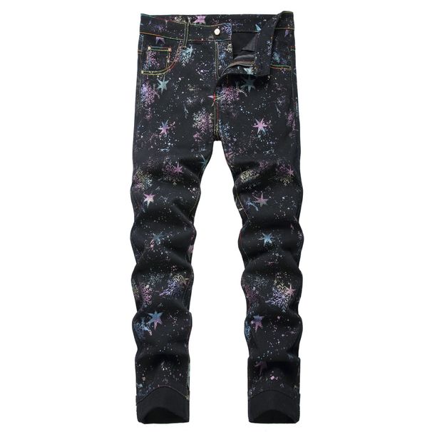 Slim Fit Stretch Denim Trousers For Men Gold Hot Stamped Fashionable Original_mkmklike.com