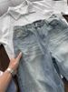 Men's Distressed Loose Straight Leg Jeans Mid Waist Zipper Fly Casual Cotton Trousers With Vintage Washed Design For Autumn_mkmklike.com