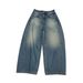 Vintage Washed Distressed Banana Fit Low-Rise Cotton Jeans For Men & Women - Retro Relaxed Fit Denim Pants With Faded Details_mkmklike.com
