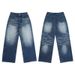 Men's Dark Blue Washed Whiskered A Line Straight Leg Jeans Unisex Versatile Couple Pants_mkmklike.com