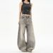 Vintage Washed High Street Splatter Paint Men's Loose Fit Jeans - Retro Streetwear Unisex Pants With Artistic Design_mkmklike.com