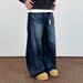 Men's American Vintage Washed Denim Jeans, Streetwear Relaxed Fit Distressed Baggy Drag Pants_mkmklike.com