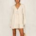 Women's Clothing V-neck rivet lace-up cotton and linen long-sleeved dress _mkmklike.com
