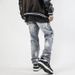 Men's Clothing Retro Washed Distressed Ink Splashed Ripped Jeans Trendy Street Hip Hop Loose Straight Casual Trousers_mkmklike.com