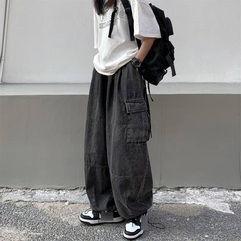 Men's Vintage Washed Cargo Jeans – Relaxed Fit Straight Leg Denim Pants With Multiple Pockets & Distressed Look_mkmklike.com