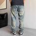 Men's Heavyweight Ripped And Patched Casual Jeans Straight Leg Loose Fit Mid Waist Long Pants With Slight Stretch For Autumn Fashion_mkmklike.com